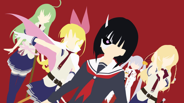 Anime girls red background group free wallpaper for desktop - medium preview image