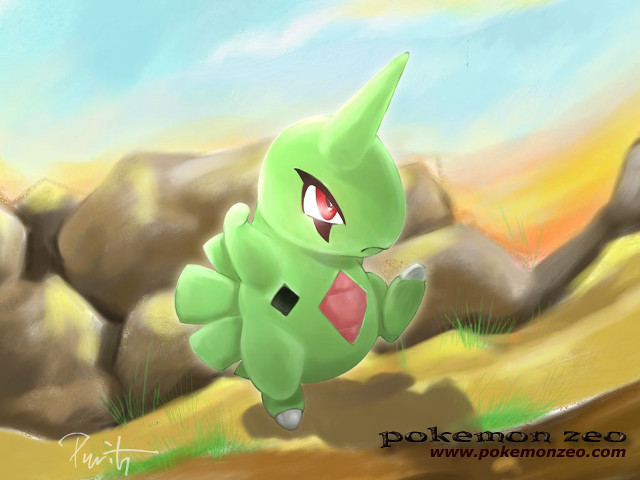 Green pokemon dirt field rock free wallpaper for desktop - medium preview image