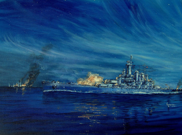 Battleship ocean smoke painting artwork free wallpaper for desktop - medium preview image