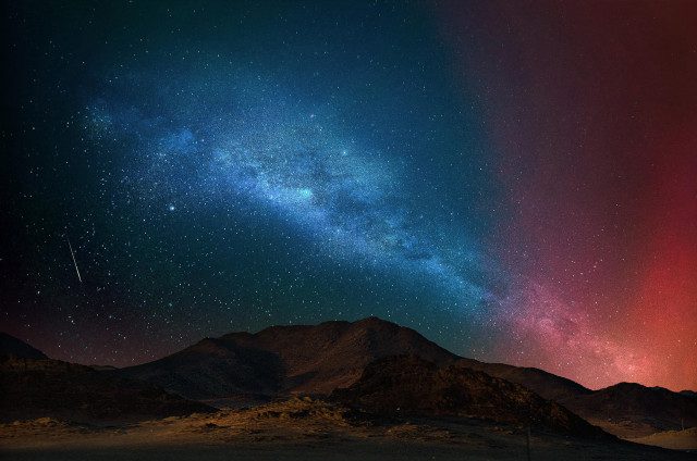 Night sky red blue streak free wallpaper for desktop - medium preview image