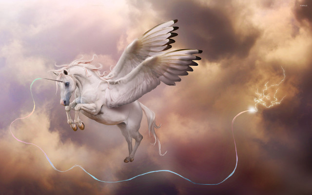 White unicorn flying cloudy sky #2 free wallpaper for desktop - medium preview image