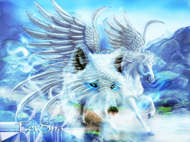White wolf wings snowy mountains free wallpaper for desktop - medium preview image