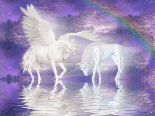 White horses wings rainbow water free wallpaper for desktop - medium preview image