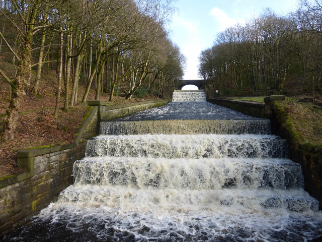 Waterfall bridge river forest nature free wallpaper for desktop - medium preview image