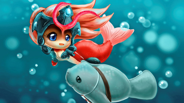 Cartoon character riding fish ocean free wallpaper for desktop - medium preview image