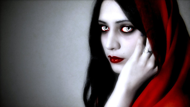 Woman red eyes red scarf free wallpaper for desktop - medium preview image