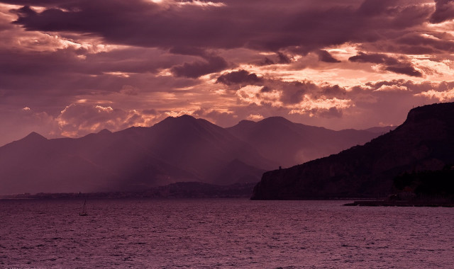 Boat water cloudy sky mountains #2 free wallpaper for desktop - medium preview image