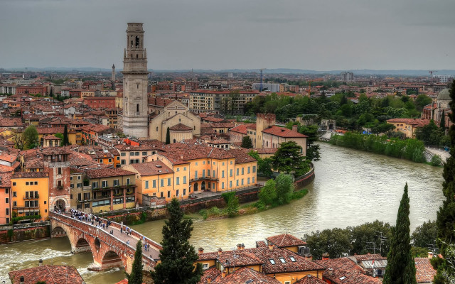 Correggio city river bridge skyscraper free wallpaper for desktop - medium preview image