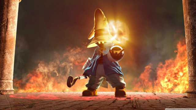 Cartoon wizard character fire background free wallpaper for desktop - medium preview image