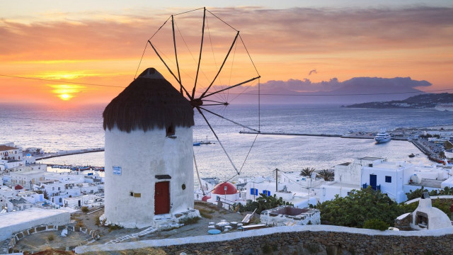 Windmill hill city ocean sunset free wallpaper for desktop - medium preview image