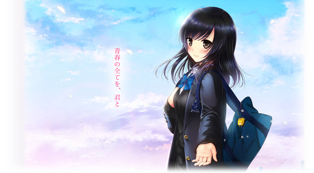 Woman backpack blue sky clouds free wallpaper for desktop - medium preview image