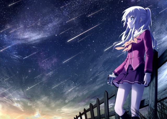 Girl standing fence looking stars free wallpaper for desktop - medium preview image