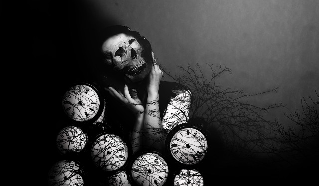 Woman skeleton face clocks time free wallpaper for desktop - medium preview image