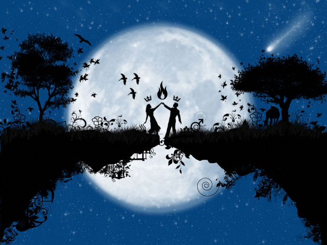 Couple holding hands full moon free wallpaper for desktop - medium preview image