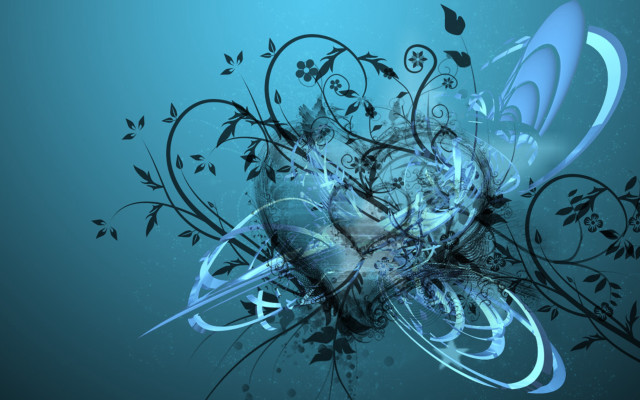 Blue abstract background heart flowers free wallpaper for desktop - medium preview image