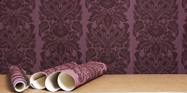 Rolled papers table purple damask free wallpaper for desktop - medium preview image