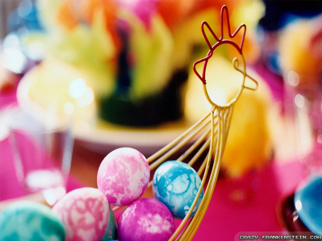 Table basket colorful eggs cake free wallpaper for desktop - medium preview image