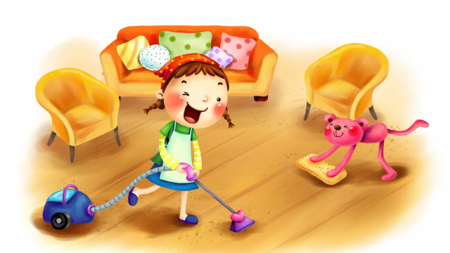 Little girl playing toys room free wallpaper for desktop - medium preview image
