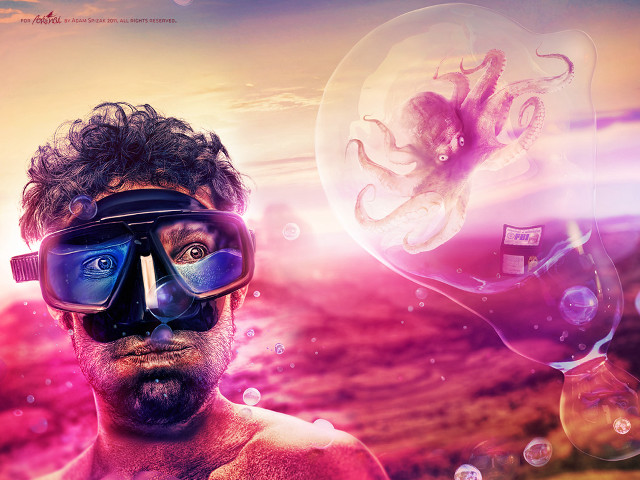 Man mask goggles octopus surreal free wallpaper for desktop - medium preview image