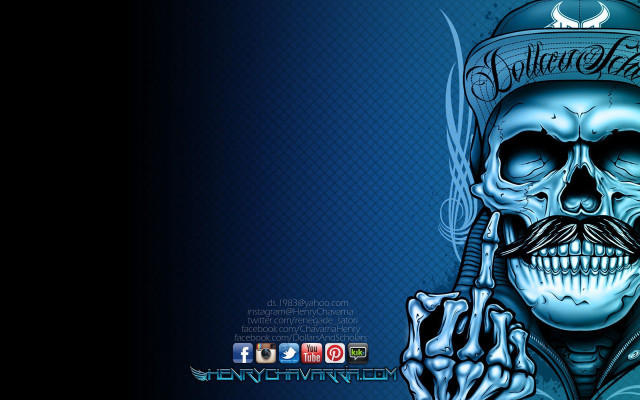 Skull moustache cigarette hand face free wallpaper for desktop - medium preview image