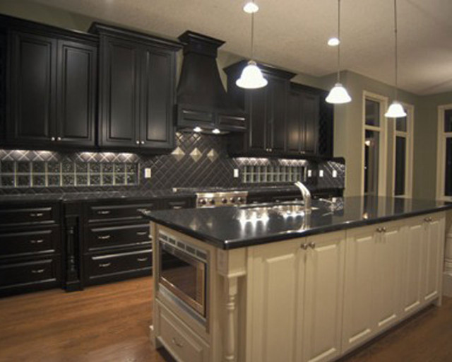 Kitchen center island black cabinets free wallpaper for desktop - medium preview image
