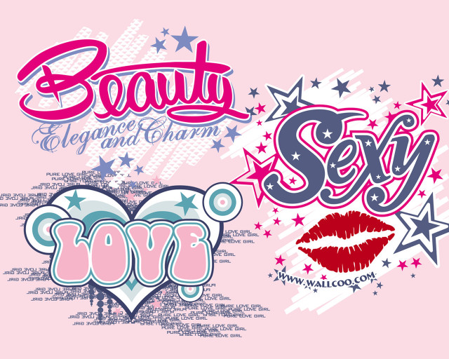 Lettering pink background stars kiss free wallpaper for desktop - medium preview image