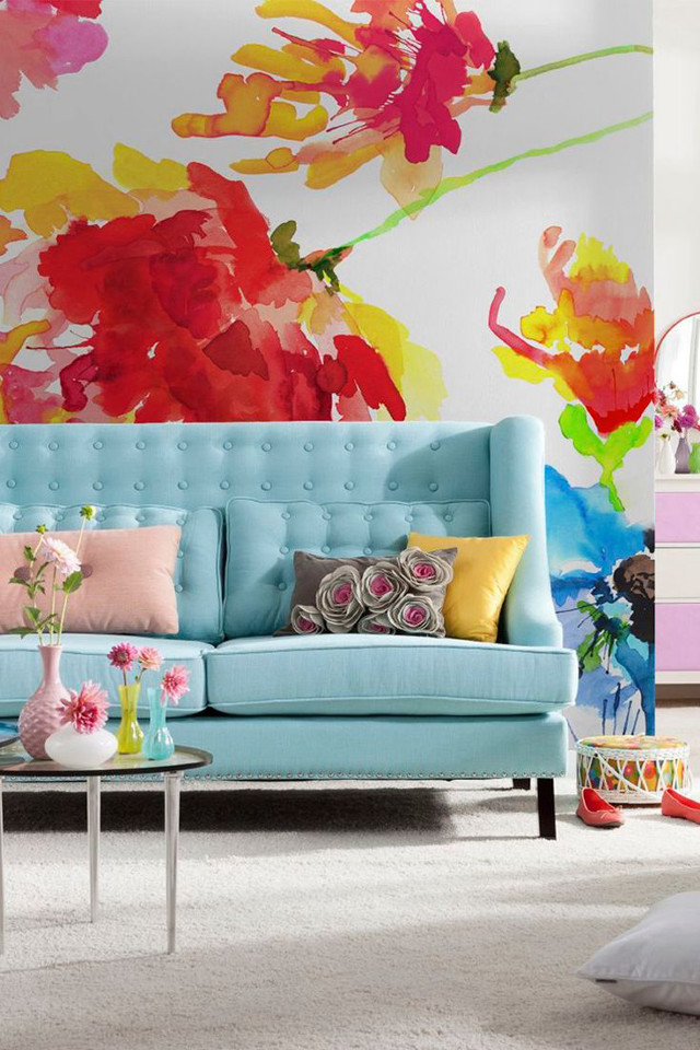 Living room blue couch colorful #2 free wallpaper for mobile - medium preview image