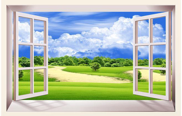Window view green field blue free wallpaper for desktop - medium preview image