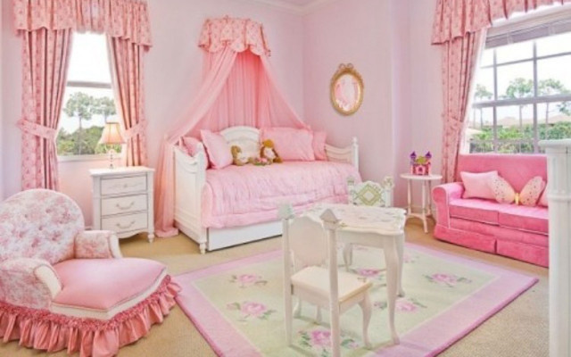 Pink bedroom canopy bed furniture free wallpaper for desktop - medium preview image