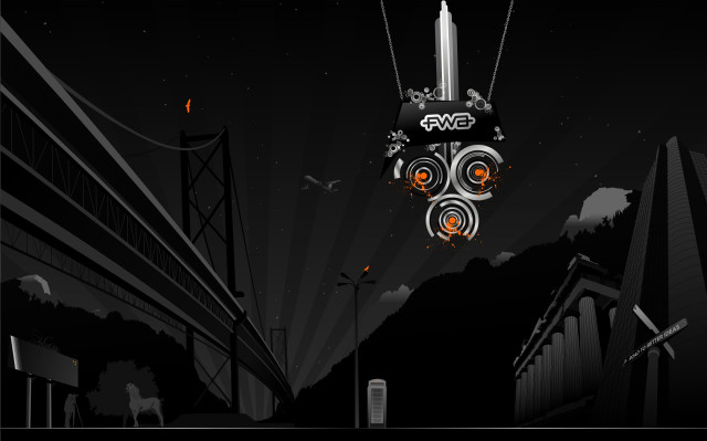 City night black white clock free wallpaper for desktop - medium preview image