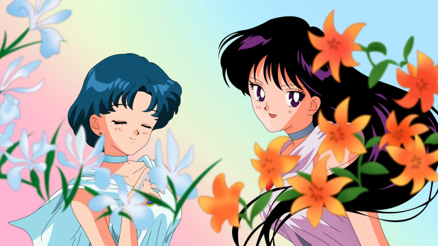 Anime girls long hair flowers #2 free wallpaper for desktop - medium preview image