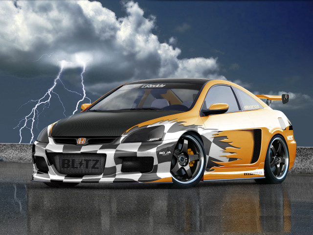 Car checkered design lightning storm free wallpaper for desktop - medium preview image