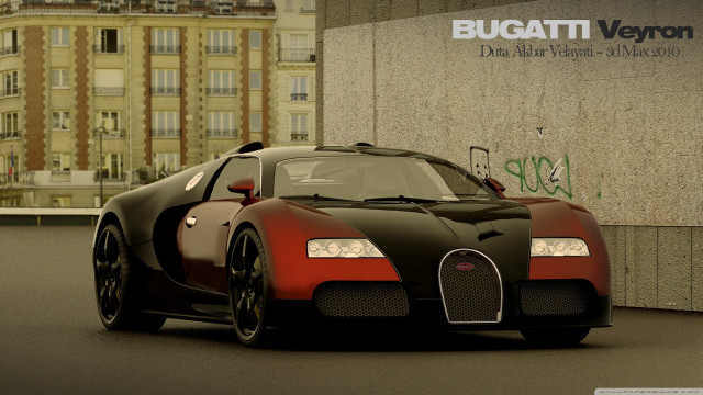 Bugatti veyron parked building graffiti #2 free wallpaper for desktop - medium preview image