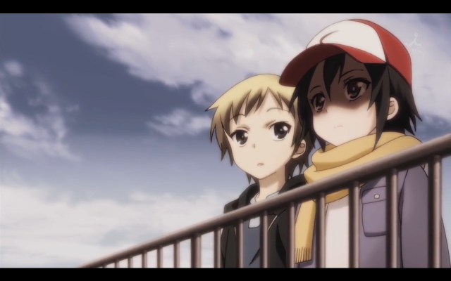 Anime characters balcony cloudy sky free wallpaper for desktop - medium preview image