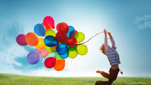 Person jumping balloons air happy free wallpaper for desktop - medium preview image