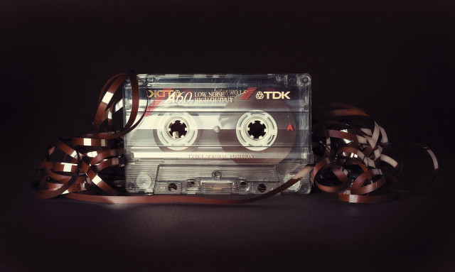Tape cassette ribbon analog retrofuturism free wallpaper for desktop - medium preview image