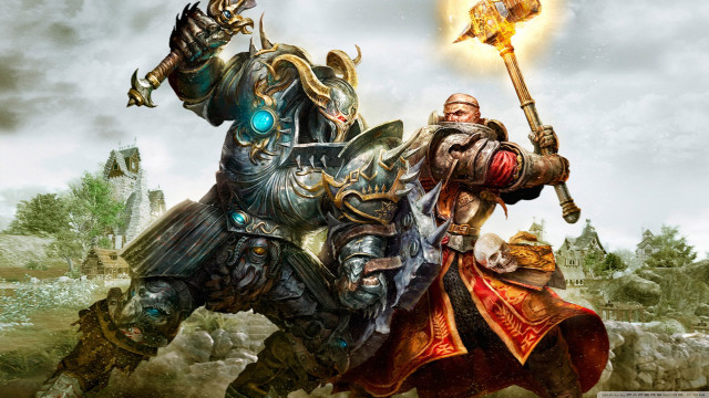 Two men armor fighting warhammers free wallpaper for desktop - medium preview image