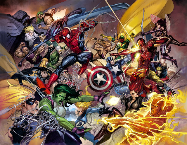Avengers cartoon yellow flame group free wallpaper for desktop - medium preview image