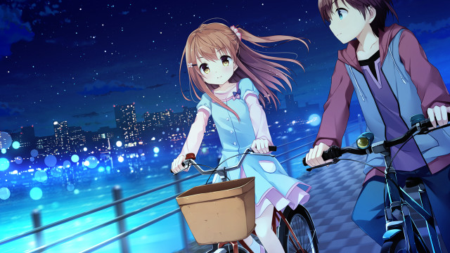 Couple biking night city lights free wallpaper for desktop - medium preview image