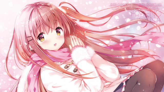 Girl pink hair scarf snow free wallpaper for desktop - medium preview image