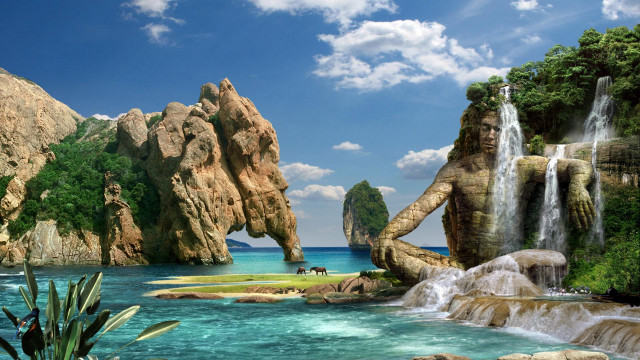 Large waterfall body of water free wallpaper for desktop - medium preview image