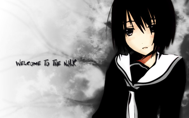Anime girl black white shirt free wallpaper for desktop - medium preview image