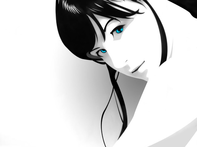 Woman blue eyes serious look free wallpaper for desktop - medium preview image