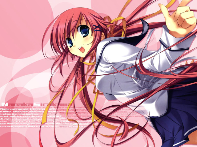 Girl red hair pointing pink free wallpaper for desktop - medium preview image