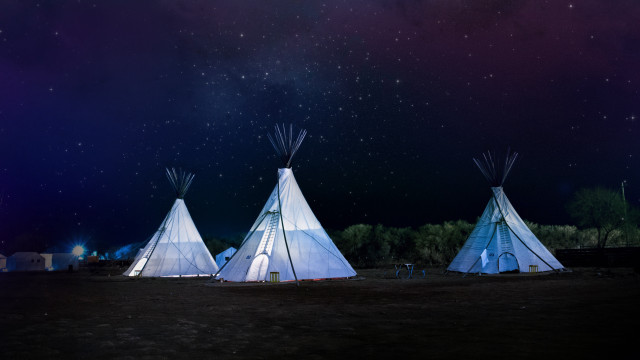 Teepees night field stars sky free wallpaper for desktop - medium preview image