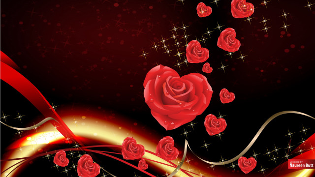 Red rose red ribbon hearts free wallpaper for desktop - medium preview image