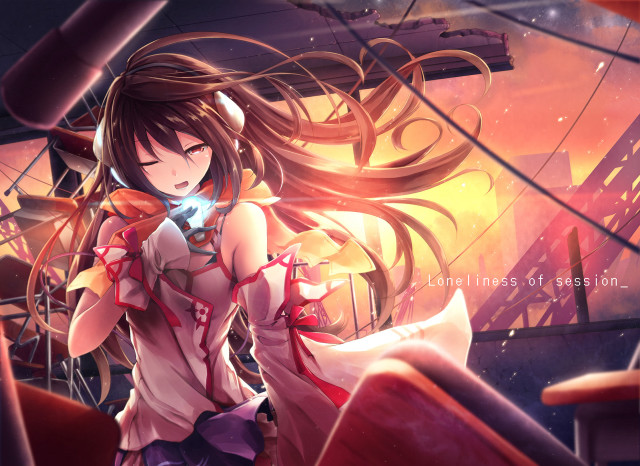 Girl red dress sword ship free wallpaper for desktop - medium preview image
