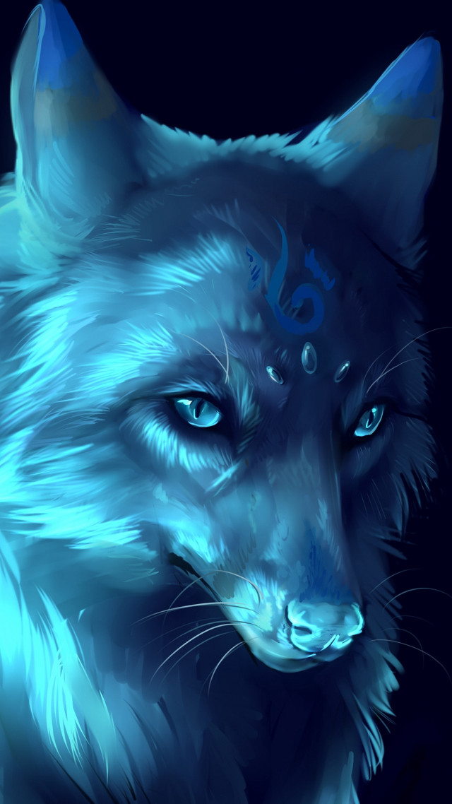 Blue wolf blue background wolf free wallpaper for mobile - medium preview image