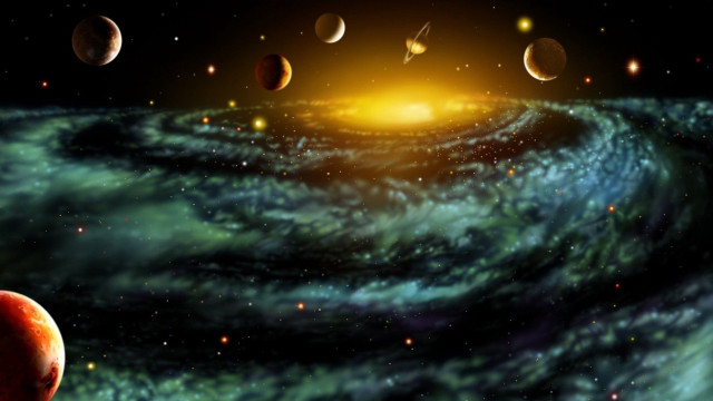 Planets spiral background bright sun free wallpaper for desktop - medium preview image