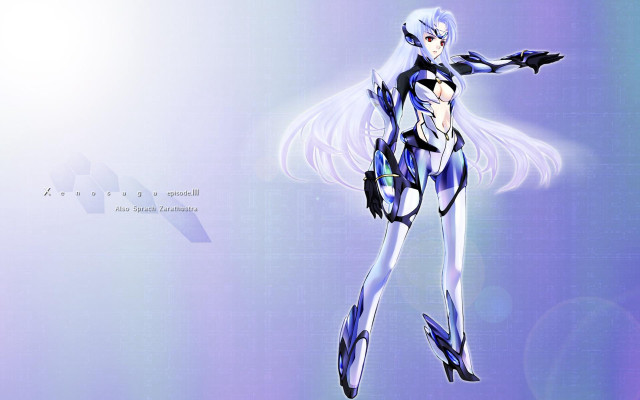 Futuristic woman sword purple background free wallpaper for desktop - medium preview image